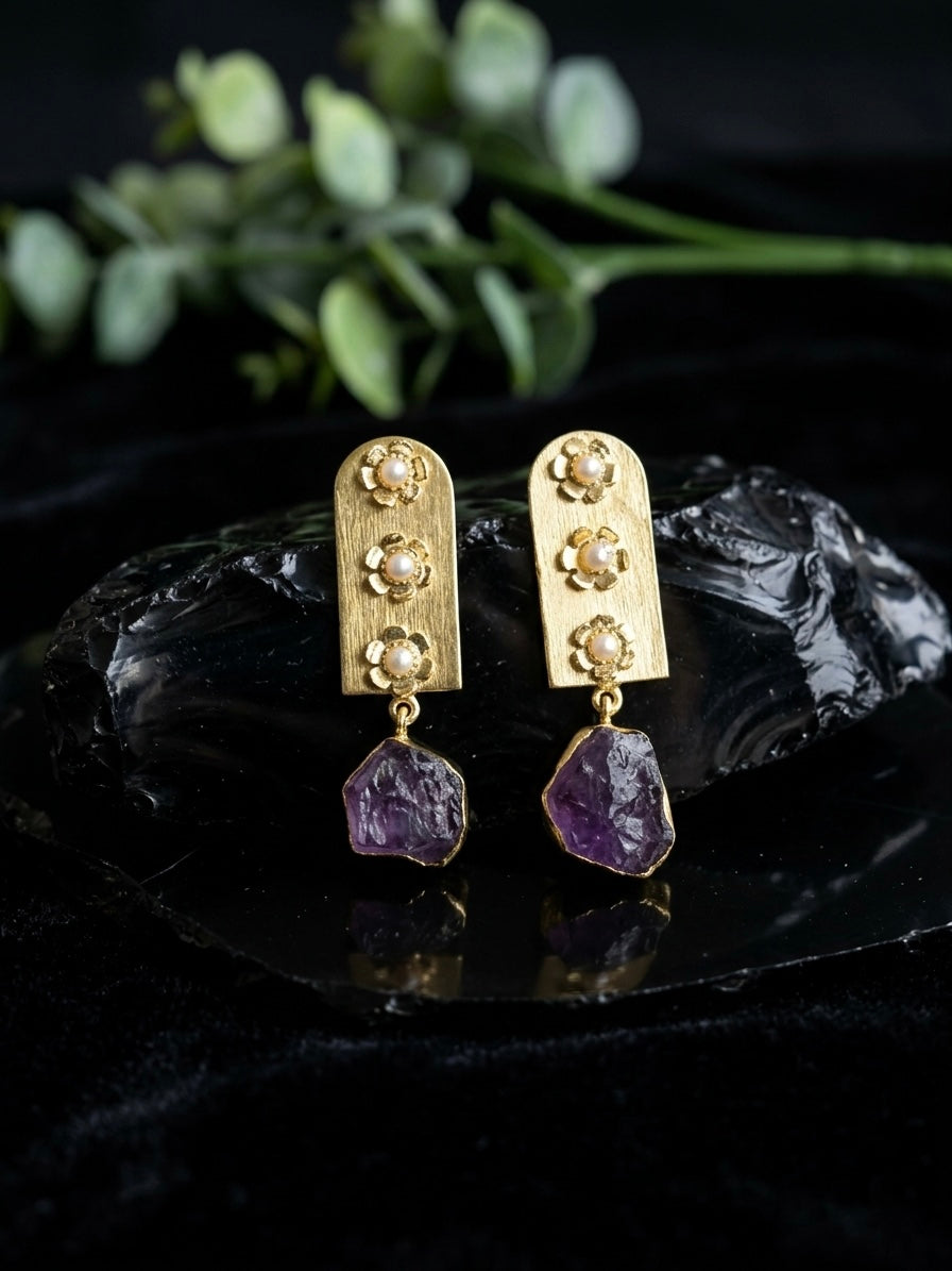 Flora Royale – Amethyst Handmade Brass Earrings