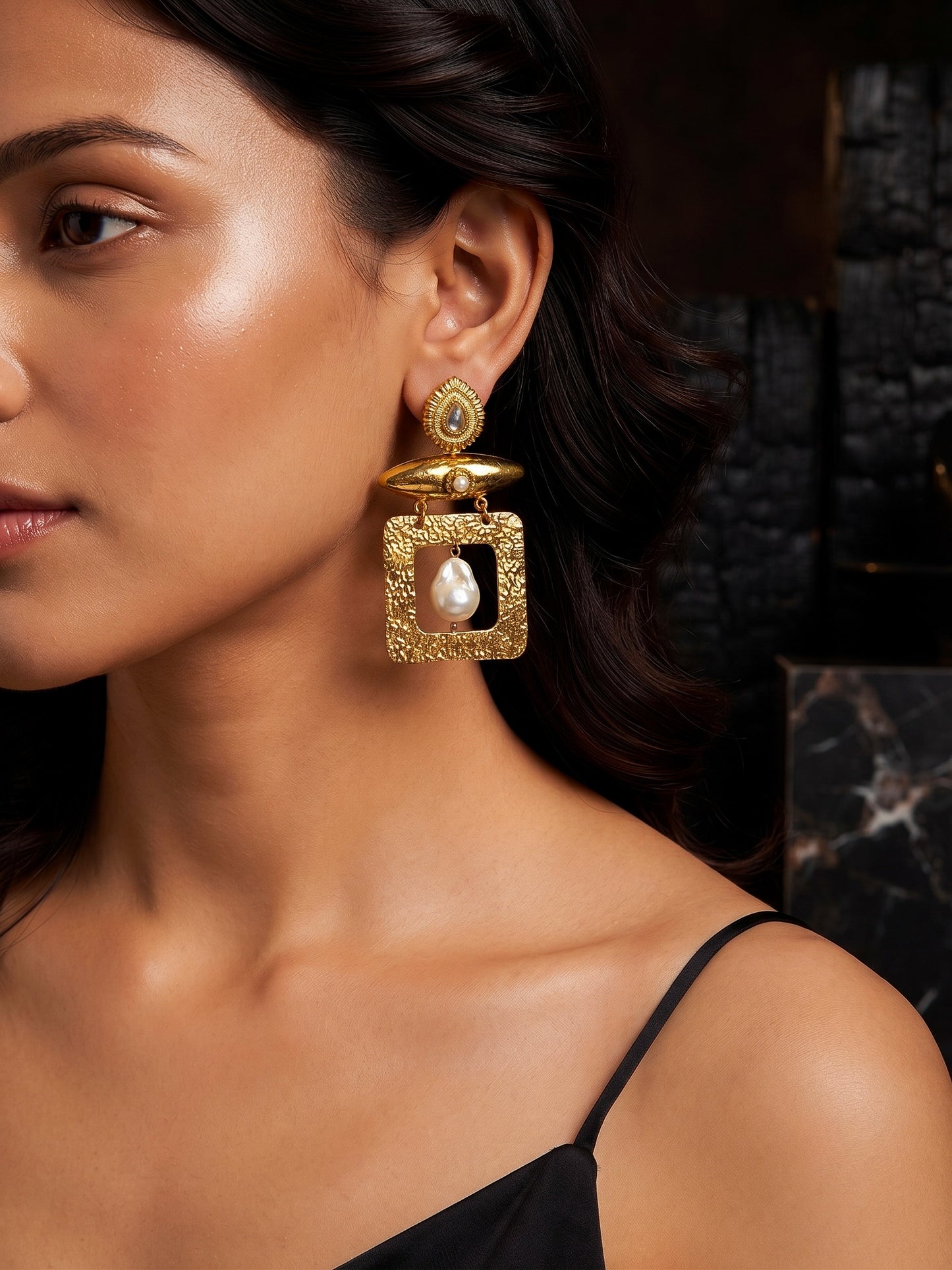Oracle Pearl Drops Handmade Brass Earrings
