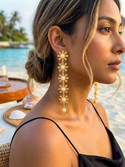 Pearl Petals Handmade Brass Earrings
