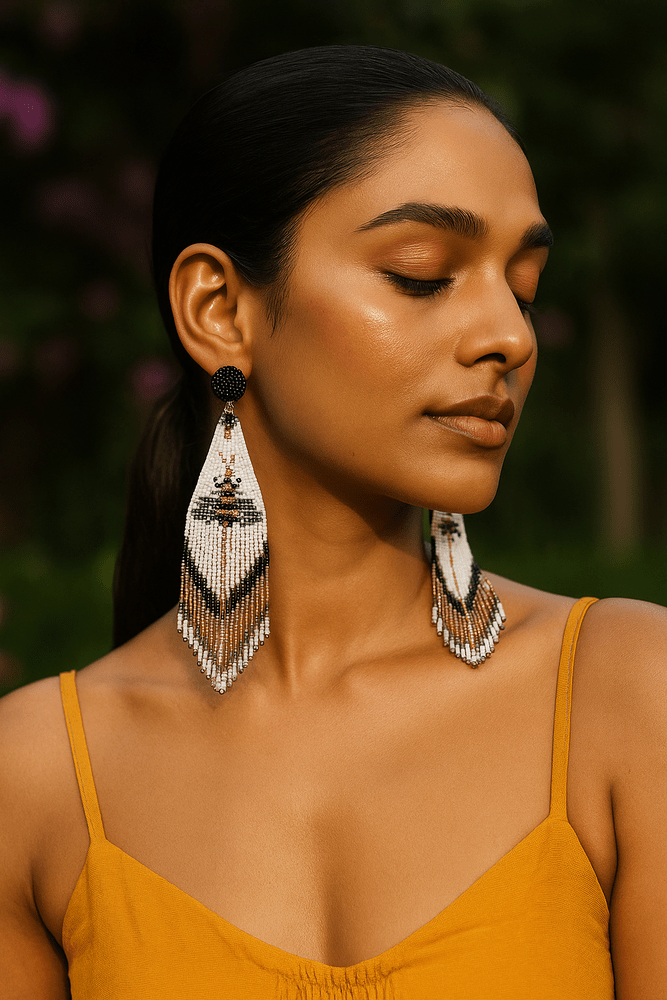 Amber Bee Handmade Beaded Tassel Earrings