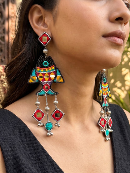 Matsya Mirror Handmade Beaded Earrings