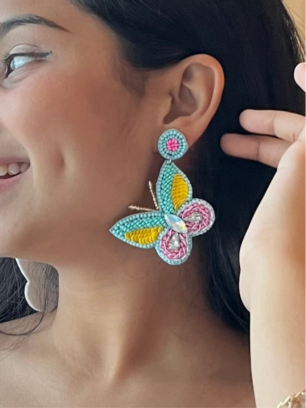 Sun-Kissed Turquoise Handmade Beaded Butterfly Earrings