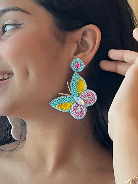 Sun-Kissed Turquoise Handmade Beaded Butterfly Earrings