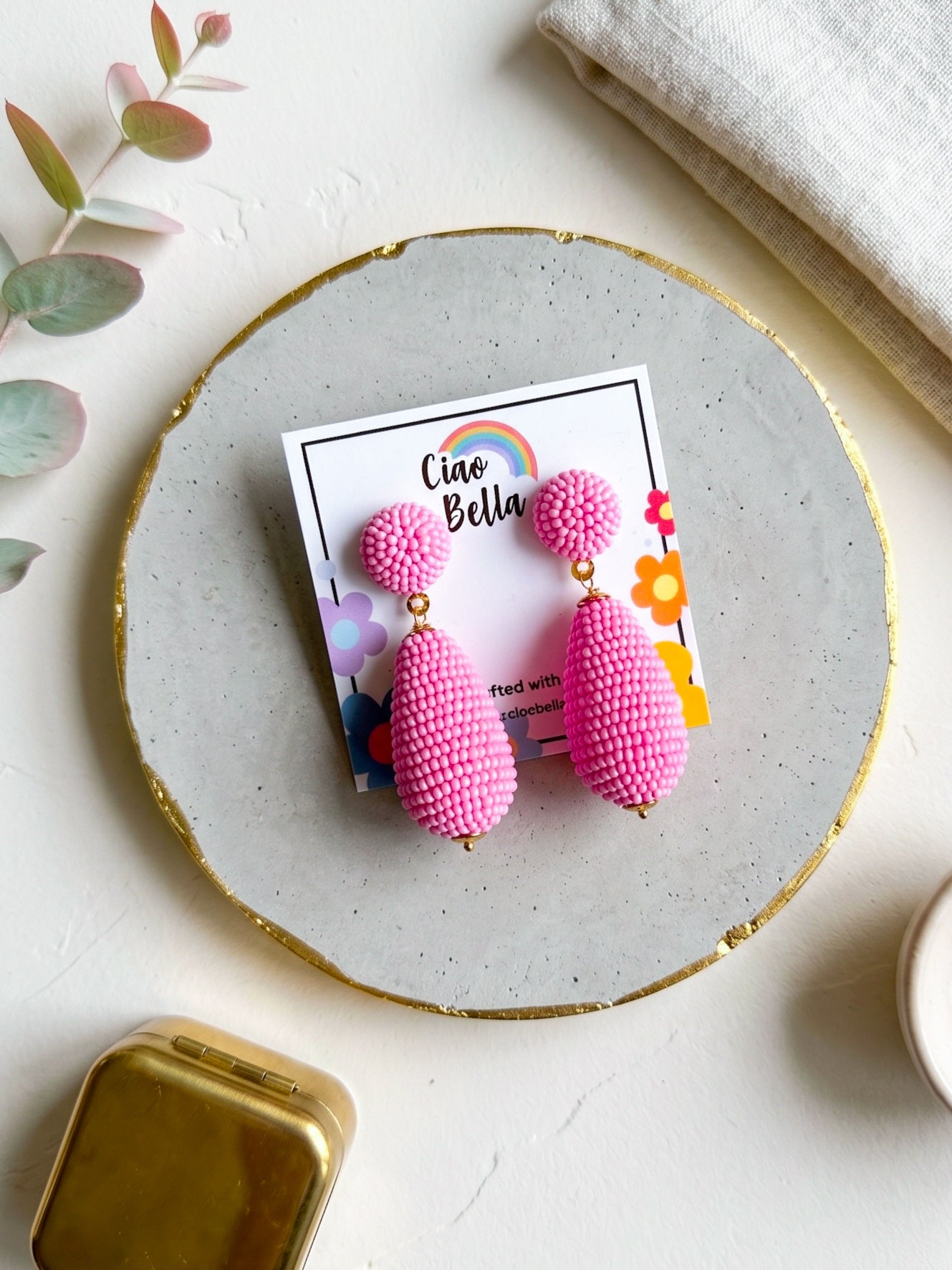 Blush Pink Drop Handmade Beaded Earrings