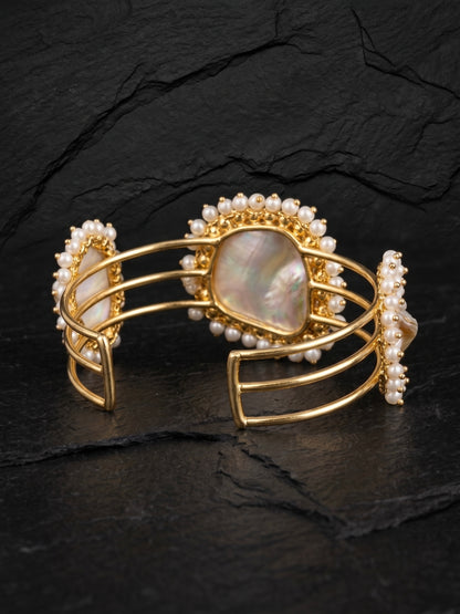 Baroque Mother of Pearl Handmade Brass Cuff Bracelet