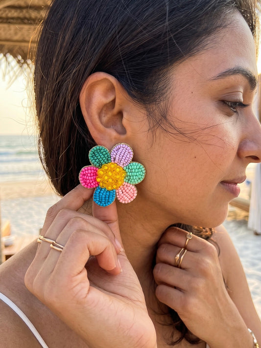 Rainbow Daisy Stud Handmade Beaded Flower Earrings