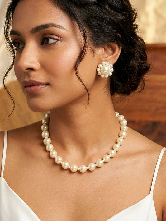 Pearl Bloom Handmade Necklace + Stud Earrings Set