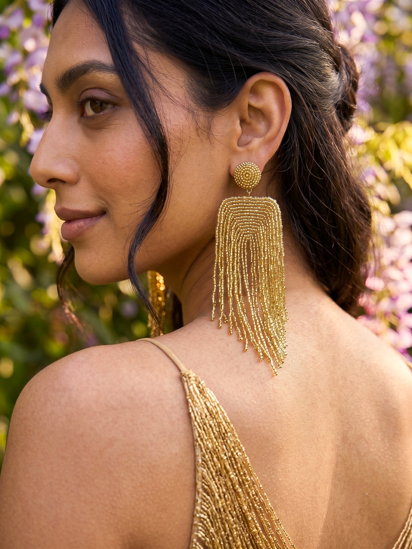 Luxe Gold Handmade Beaded Tassel Earrings