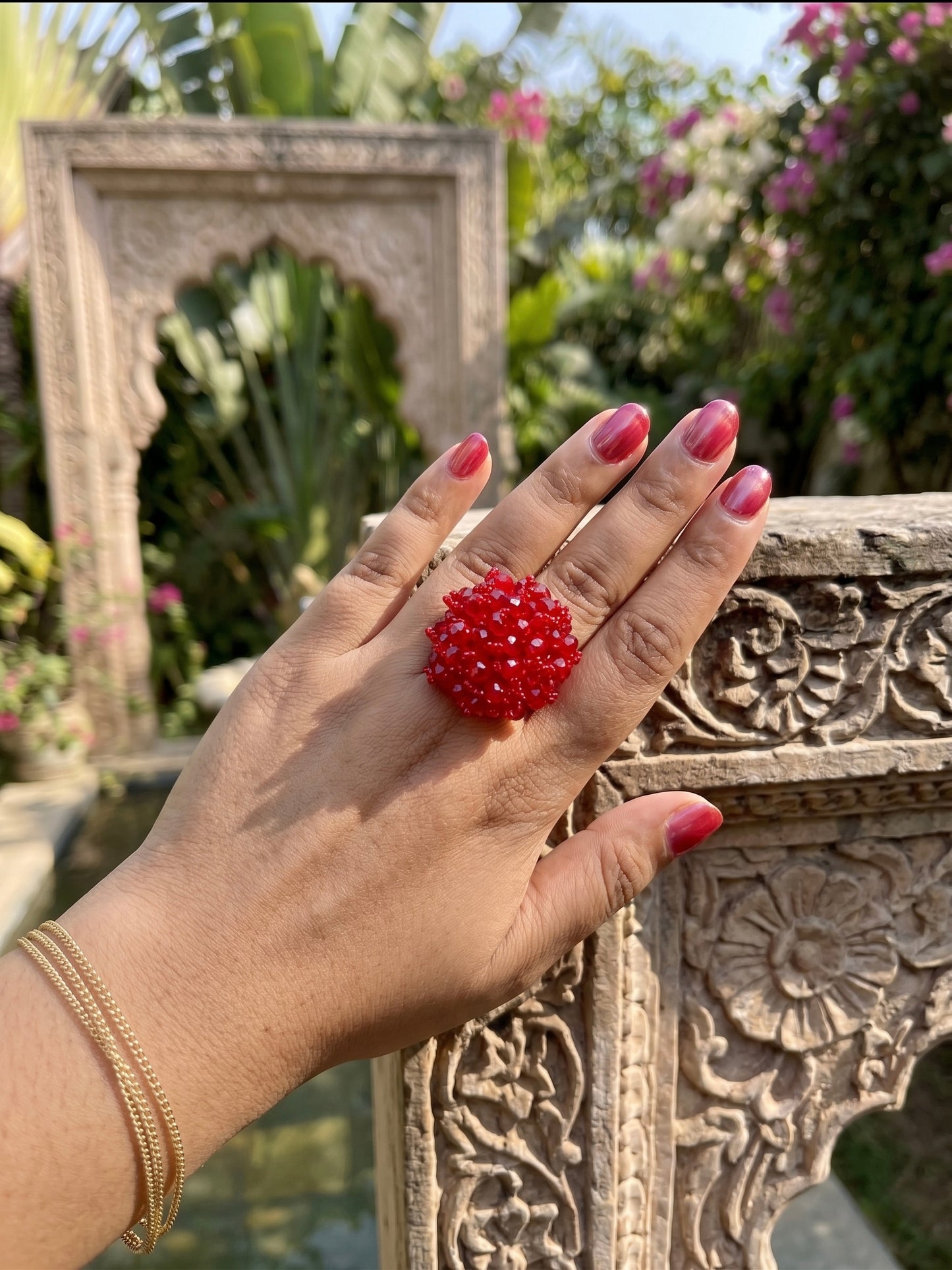 Velvet Rouge Deep Red Handmade Beaded Ring
