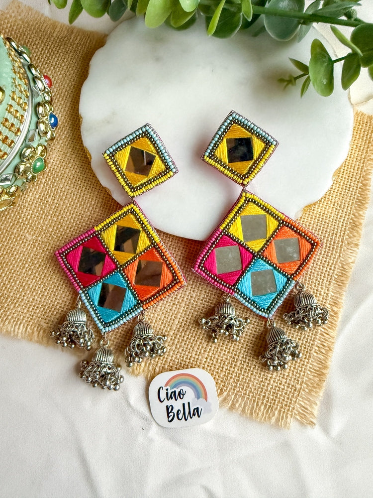 Rangrez Mirror Handmade Beaded Jhumka Earrings