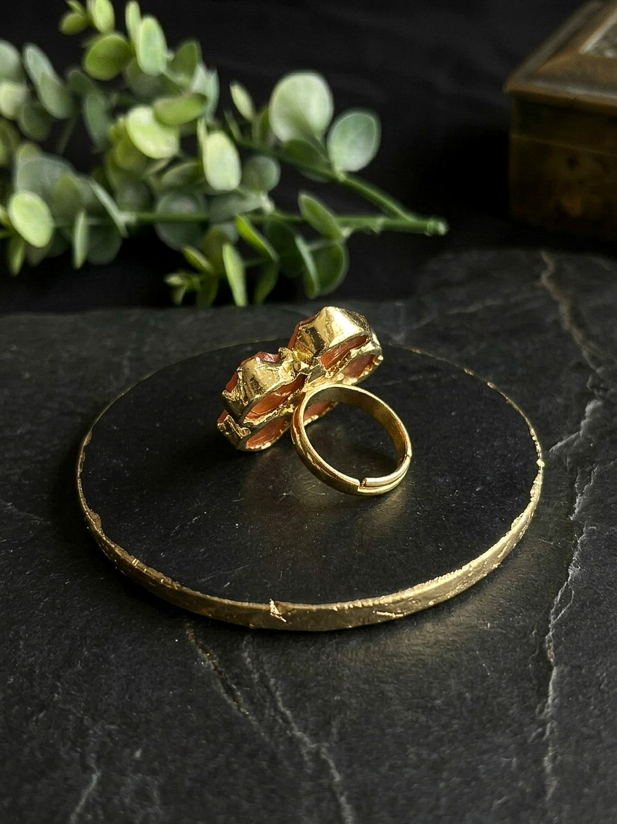 Agate Rust Orange Natural Stone Handmade Brass Ring