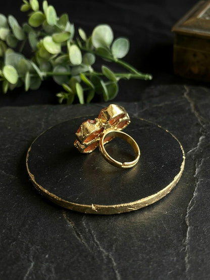Agate Rust Orange Natural Stone Handmade Brass Ring