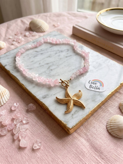 Marine Style Starfish Blush Pink Handmade Beaded Chain Necklace