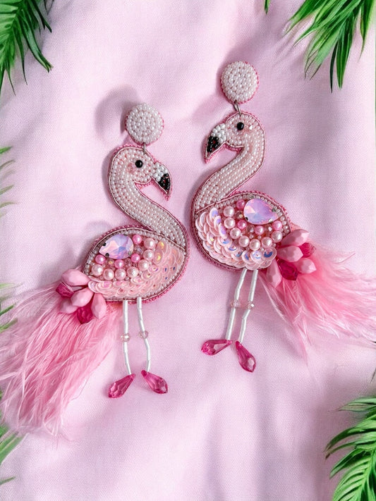 Flamazing Flamingo Bird Handmade Beaded Earrings