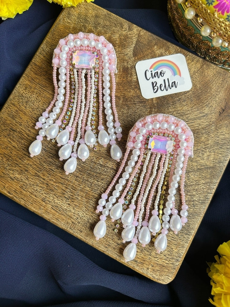 Chandni Drops Pink Handmade Beaded Tassel Earrings