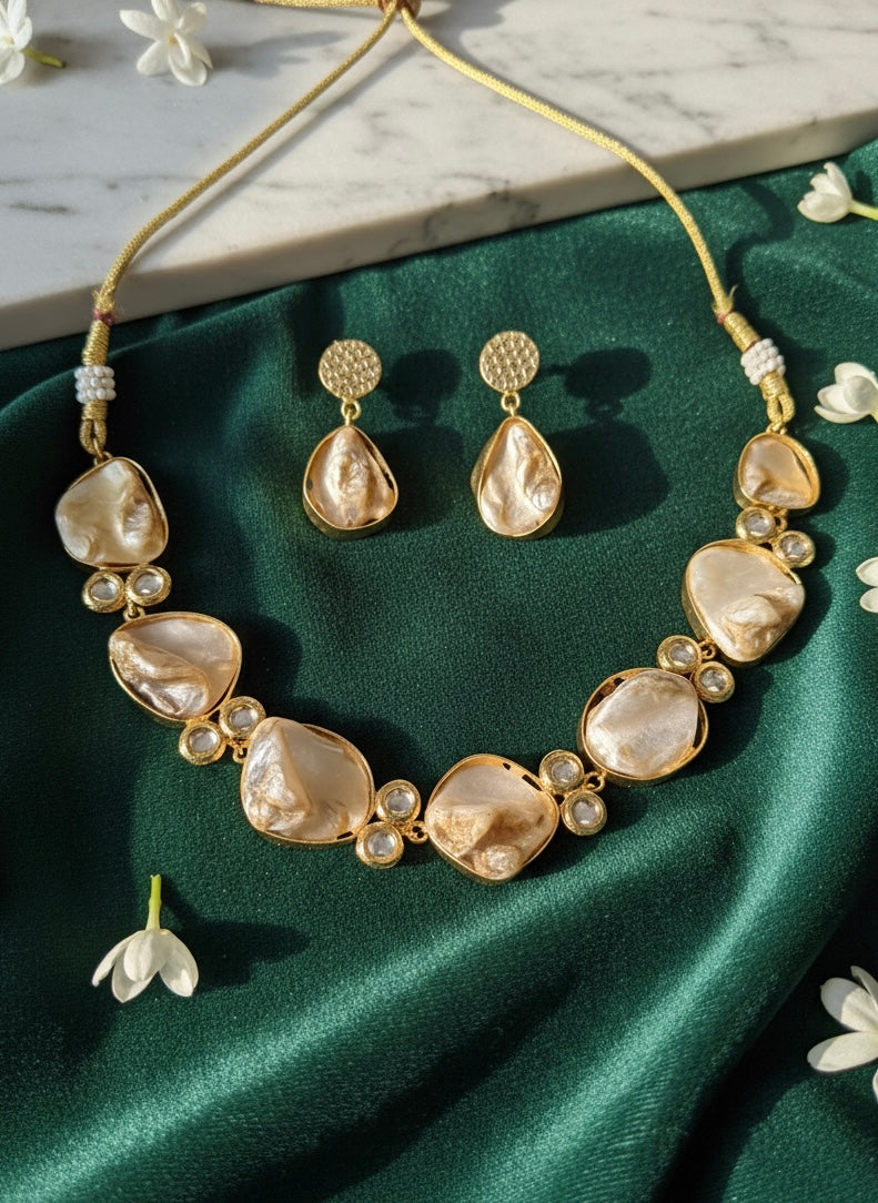 Baroque Pearl Kundan Handmade Brass Necklace Set