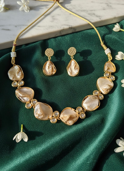Baroque Pearl Kundan Handmade Brass Necklace Set