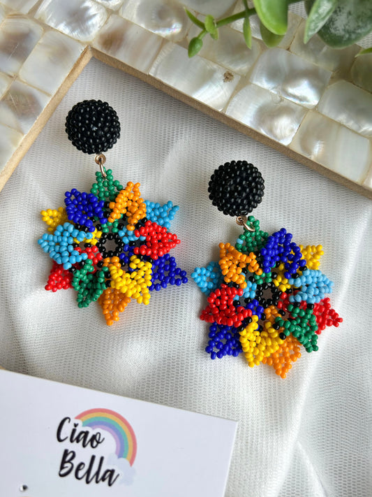 Blossoming Rainbow Flower Handmade Beaded Earrings