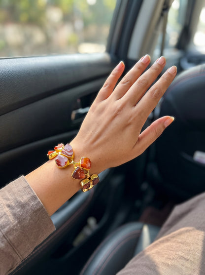 Luxe Agate Rust Orange Natural Stone Statement Handmade Brass Chain Bracelet