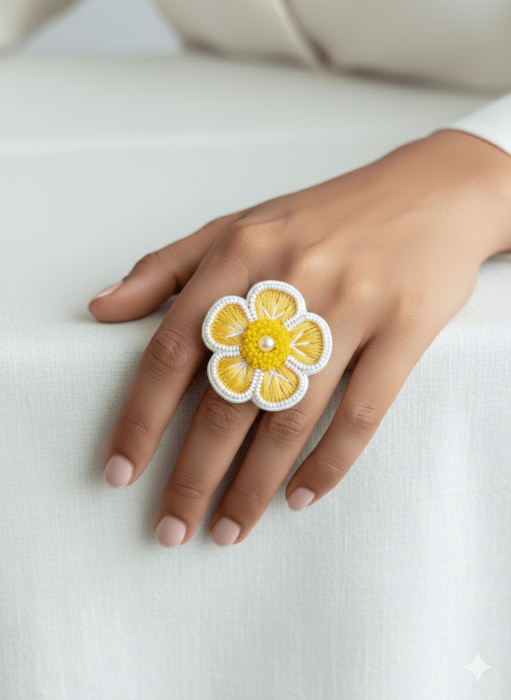 Sunshine Blossom Handmade Beaded Ring