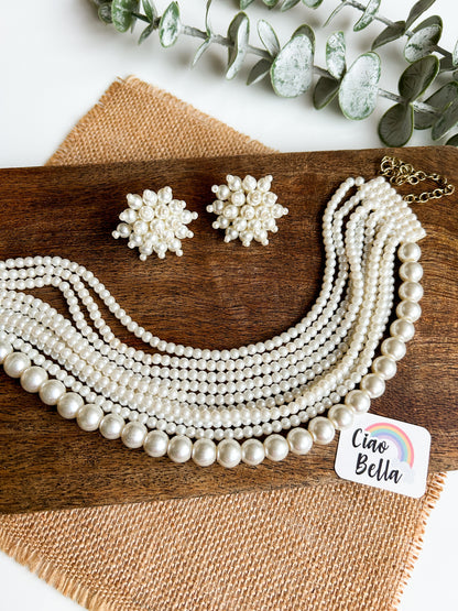 Ruhani Pearl Handmade Necklace + Earrings Set