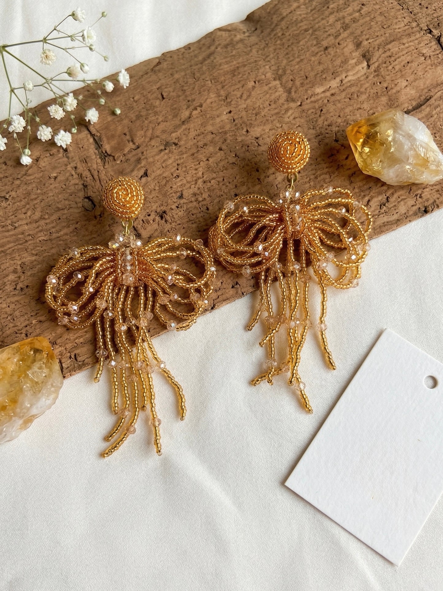 Pookie Bow (Gold) Handmade Beaded Earrings