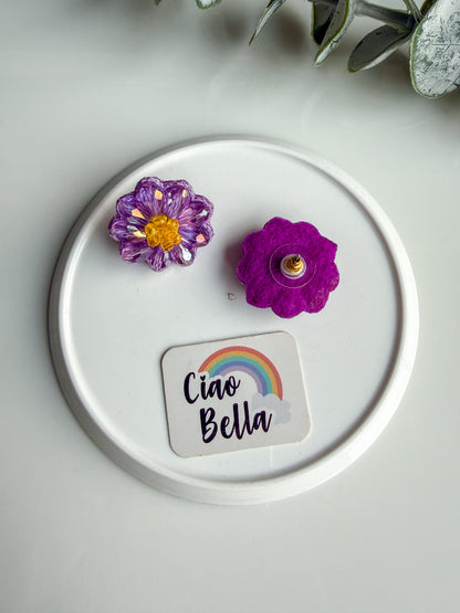 Sparkling Lilac Daisy Handmade Beaded Necklace + Earrings Set