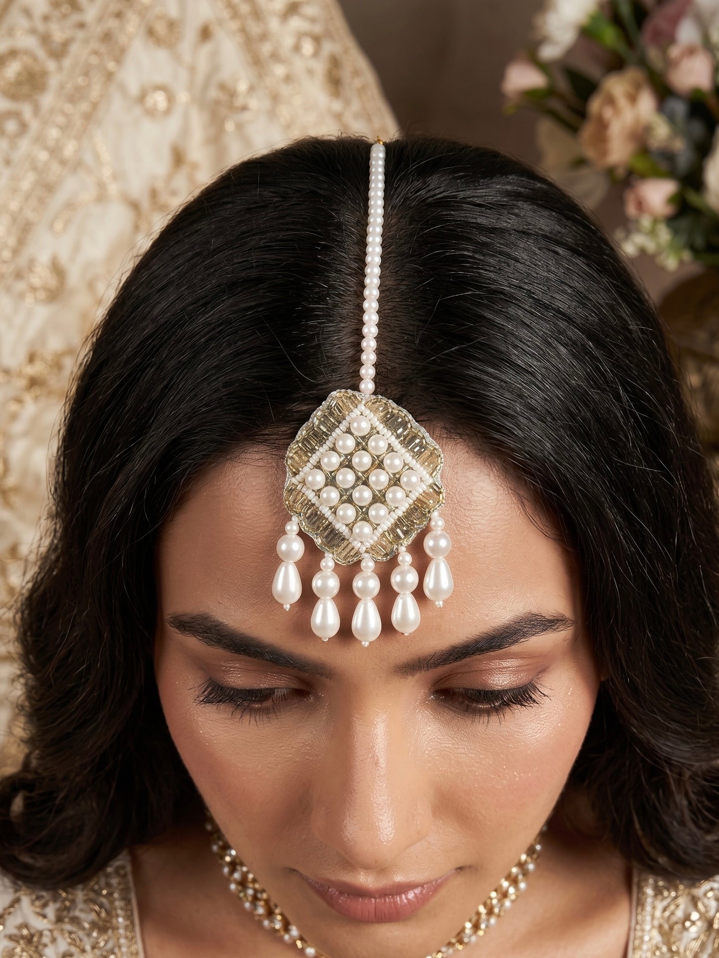 Riwaayat Pearl Drop Handmade Beaded Maangtika