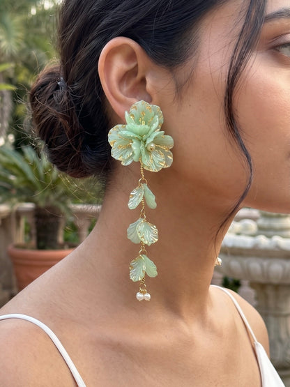 Aurelia Flower Mint Green Statement Handmade Beaded Earrings