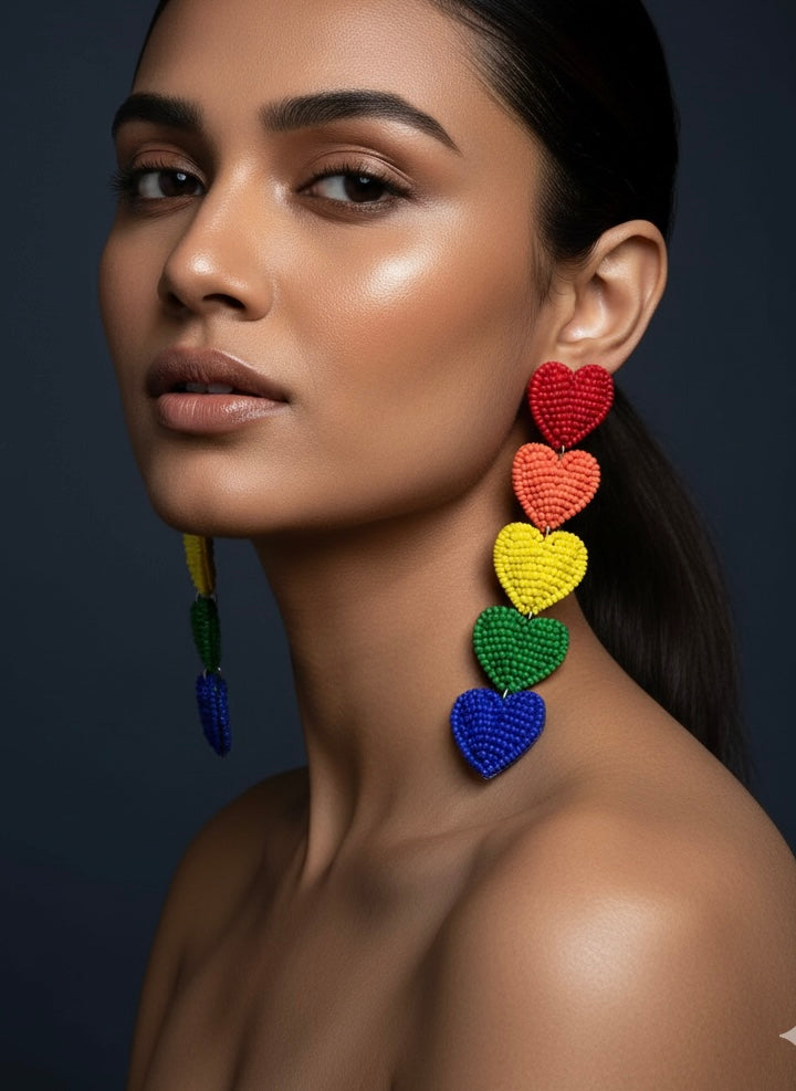 Rainbow Love Drops Handmade Beaded Heart Earrings