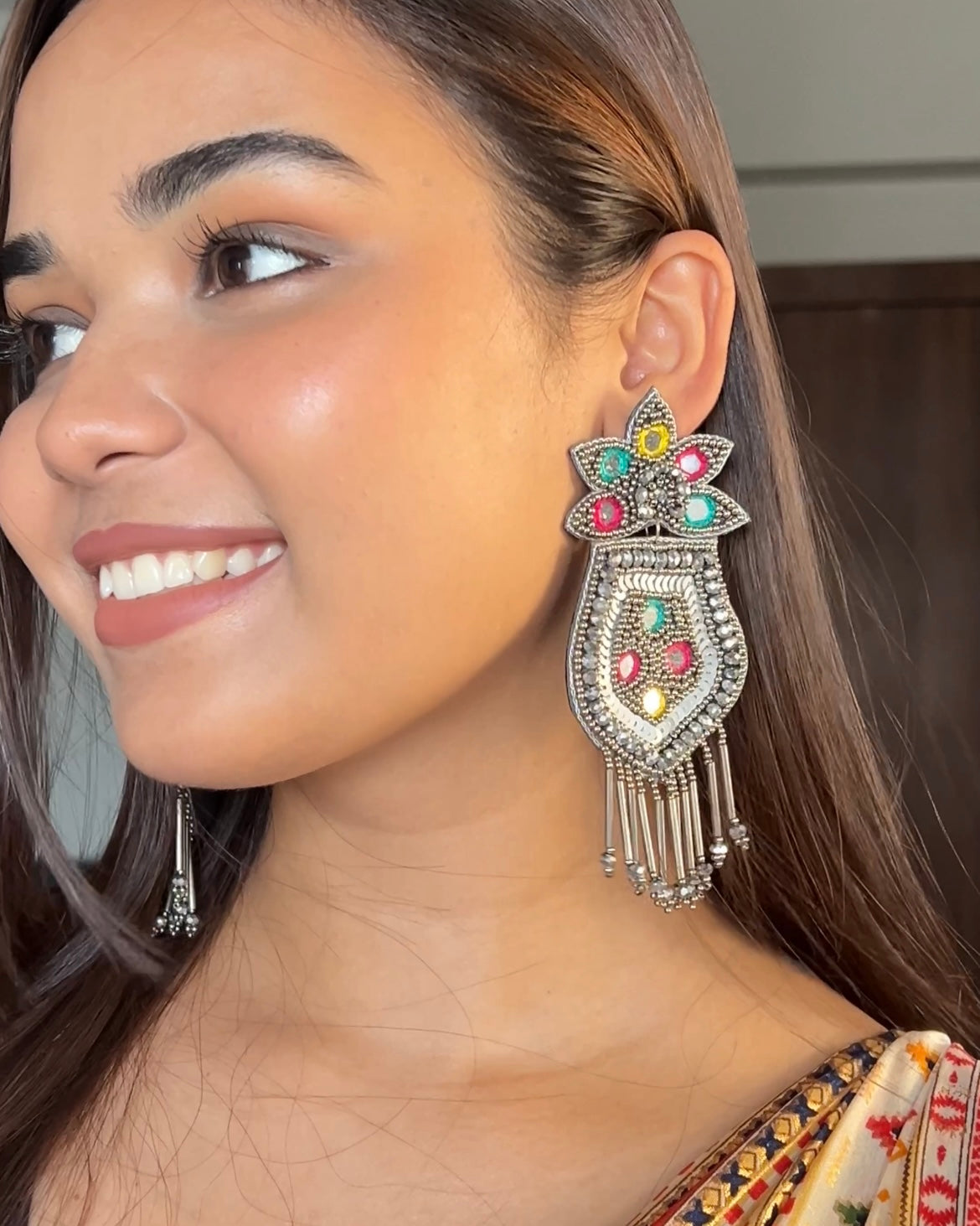 PhoolRaag Mirror Handmade Beaded Earrings