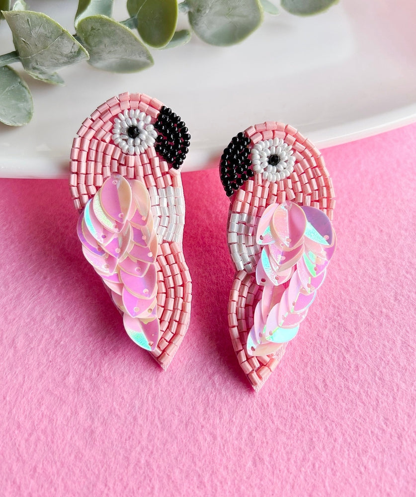 Blush Pink Parrot Handmade Beaded Earrings