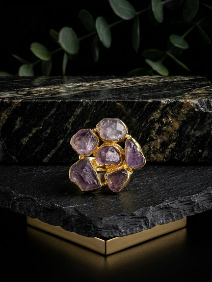 Amethyst Natural Stone Handmade Brass Ring