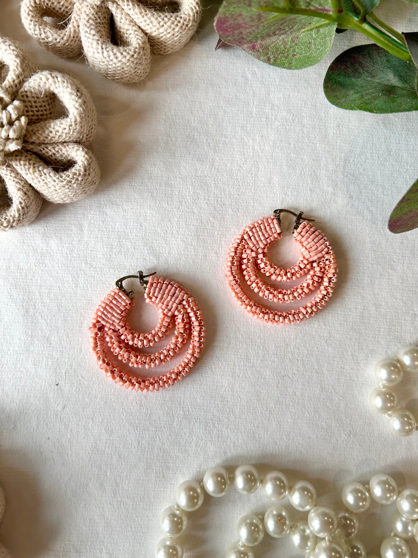 Blush Pink Hoop Handmade Beaded Earrings