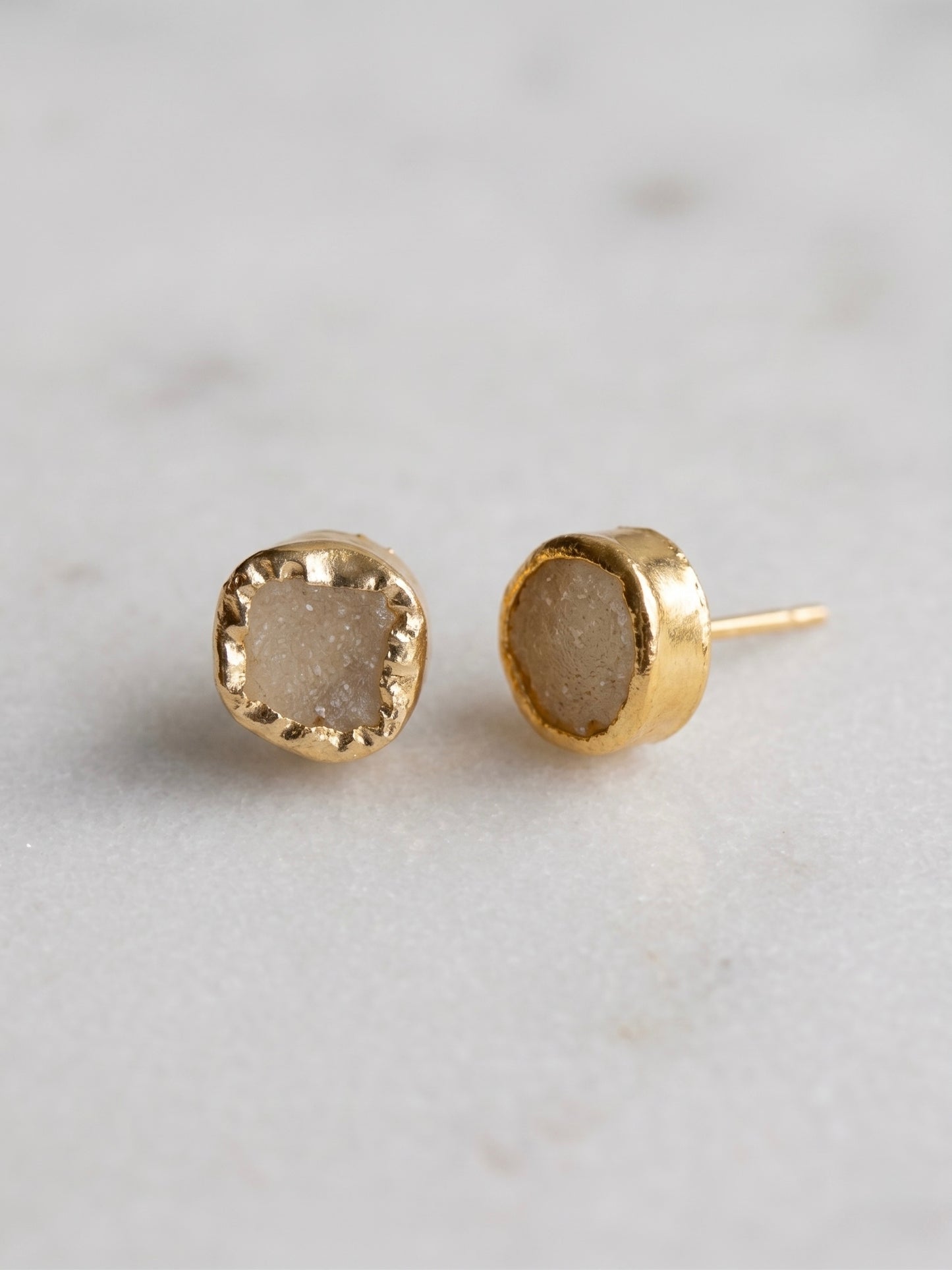 Champagne Druzy Natural Stone Handmade Brass Stud Earrings