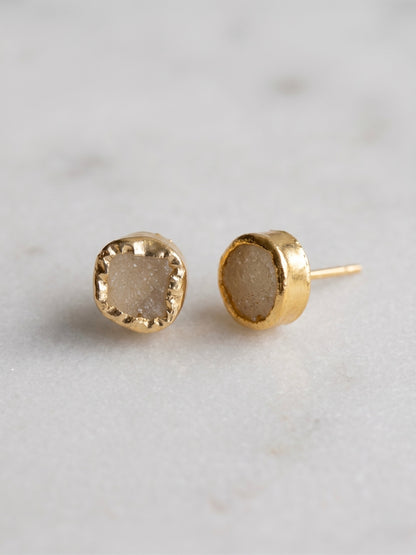 Champagne Druzy Natural Stone Handmade Brass Stud Earrings