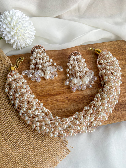 Rosalie Pearl Handmade Necklace + Earrings Set