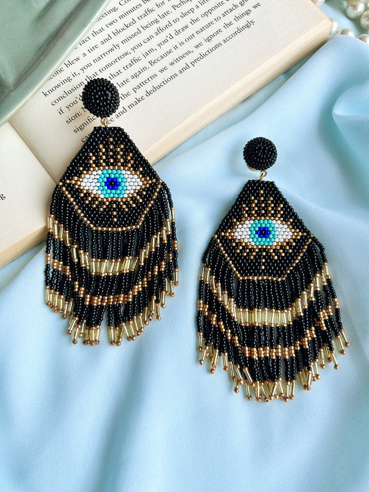 Nazarbattu Evil Eye Handmade Beaded Tassel Earrings