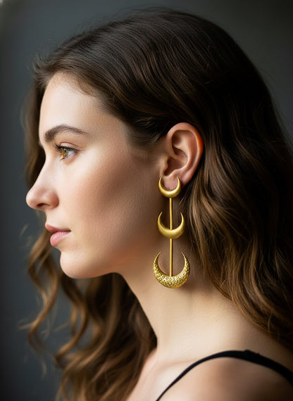 Crescent Moon Handmade Brass Earrings