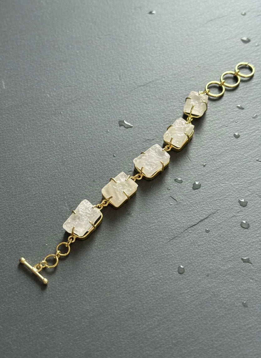 Elysia Natural White Stone Handmade Brass Bracelet