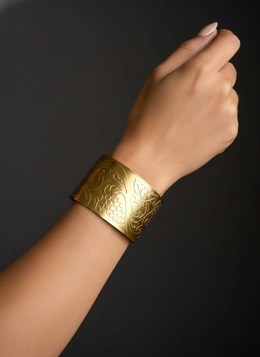 Vintage Flora Brass Cuff Bracelet