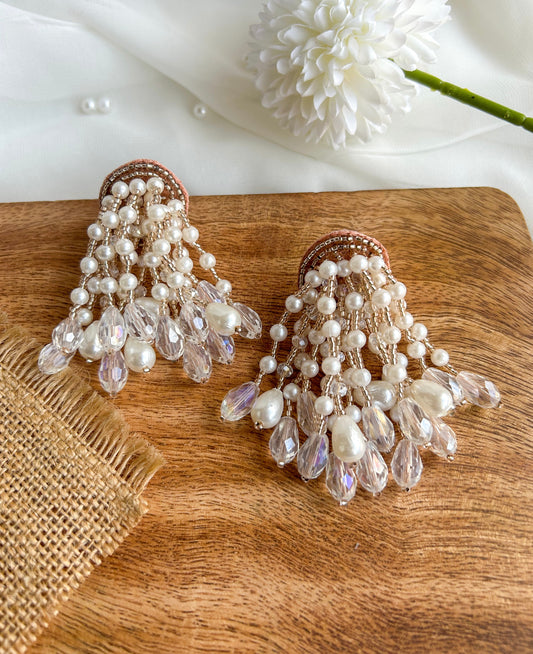 Rosalie Pearl Fall Handmade Beaded Earrings