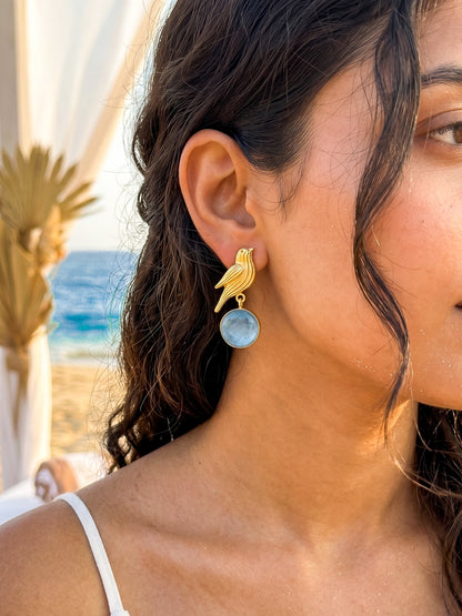 Hello Birdie Handmade Brass Earrings - Aqua Round