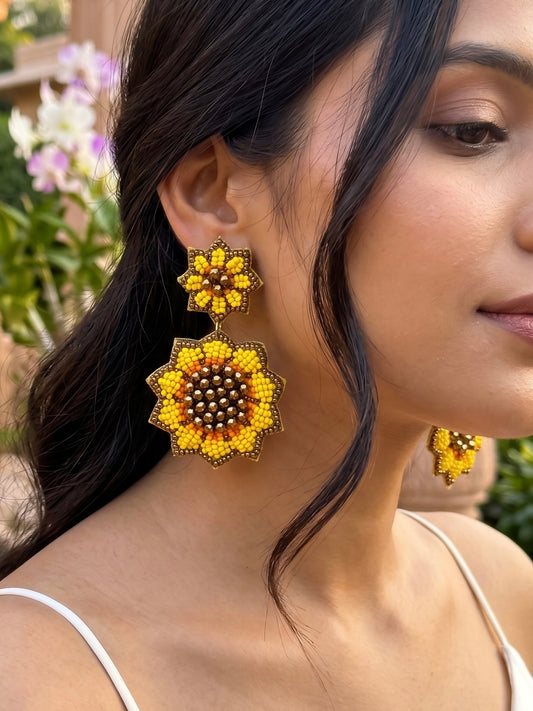 Surajmukhi (Sunflower) Yellow Handmade Beaded Earrings