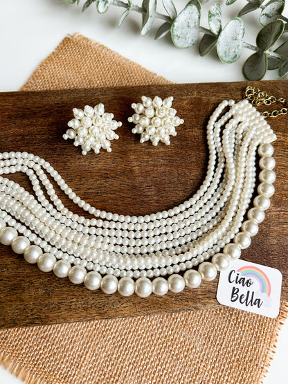 Ruhani Pearl Handmade Necklace + Earrings Set