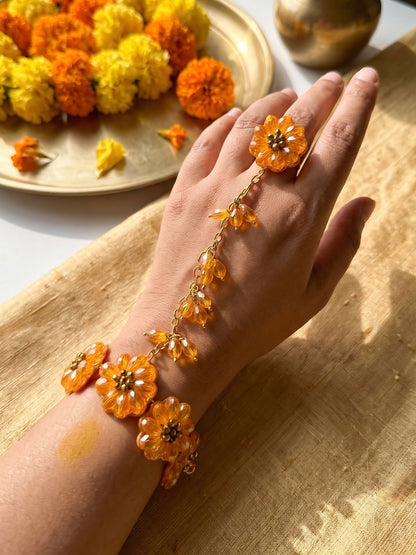 Sparkling Sunflower Handmade Beaded Hathphool (Single Hand)
