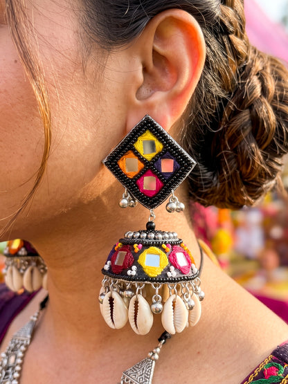 Navrang Mirror Handmade Beaded Jhumka Earrings