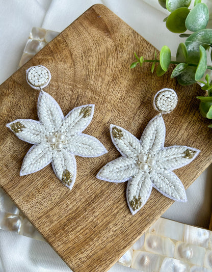 Snow Petals Handmade Beaded Flower Earrings