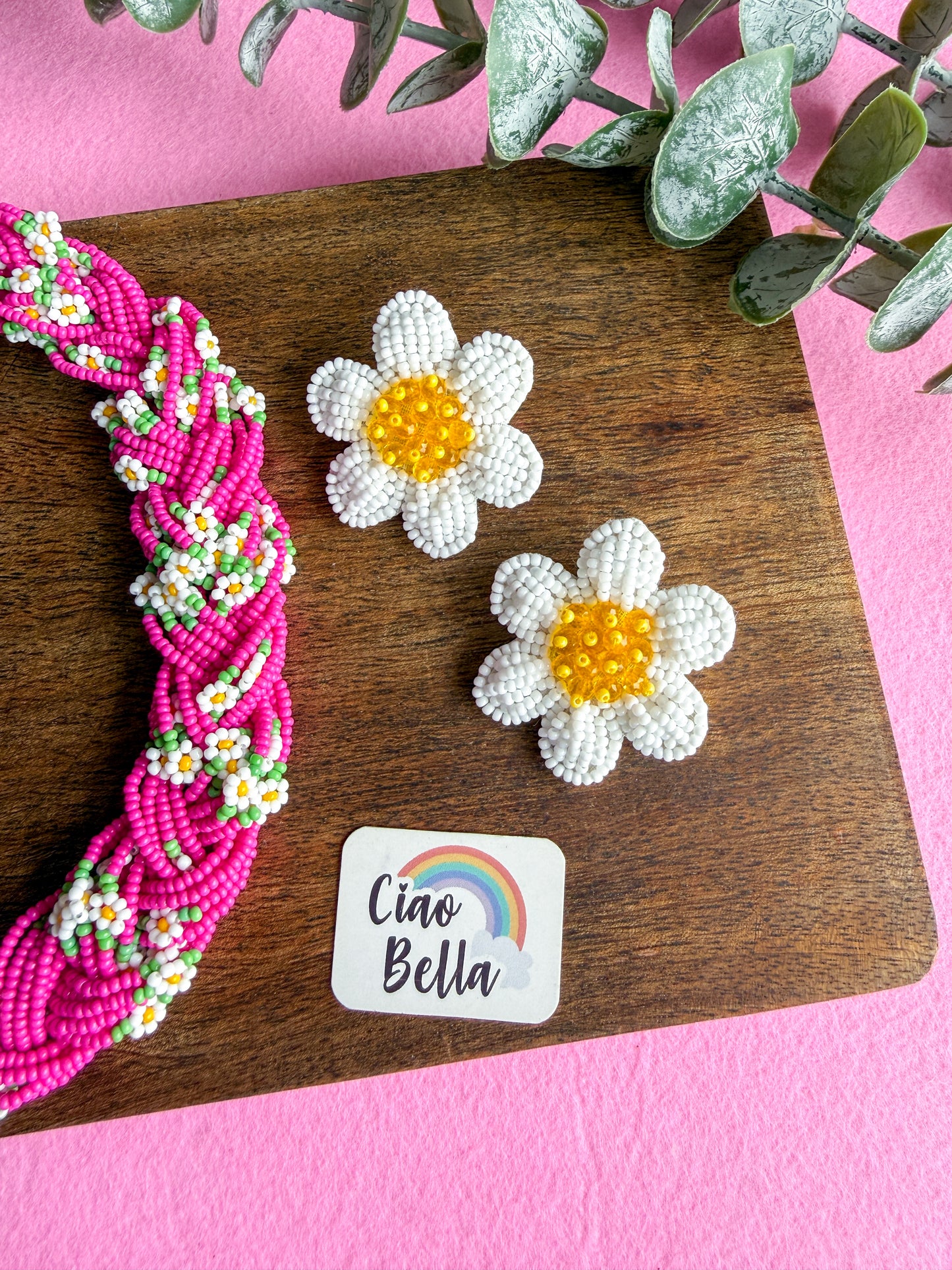 Luxe Flora Rose Pink Handmade Beaded Necklace + Earrings Set