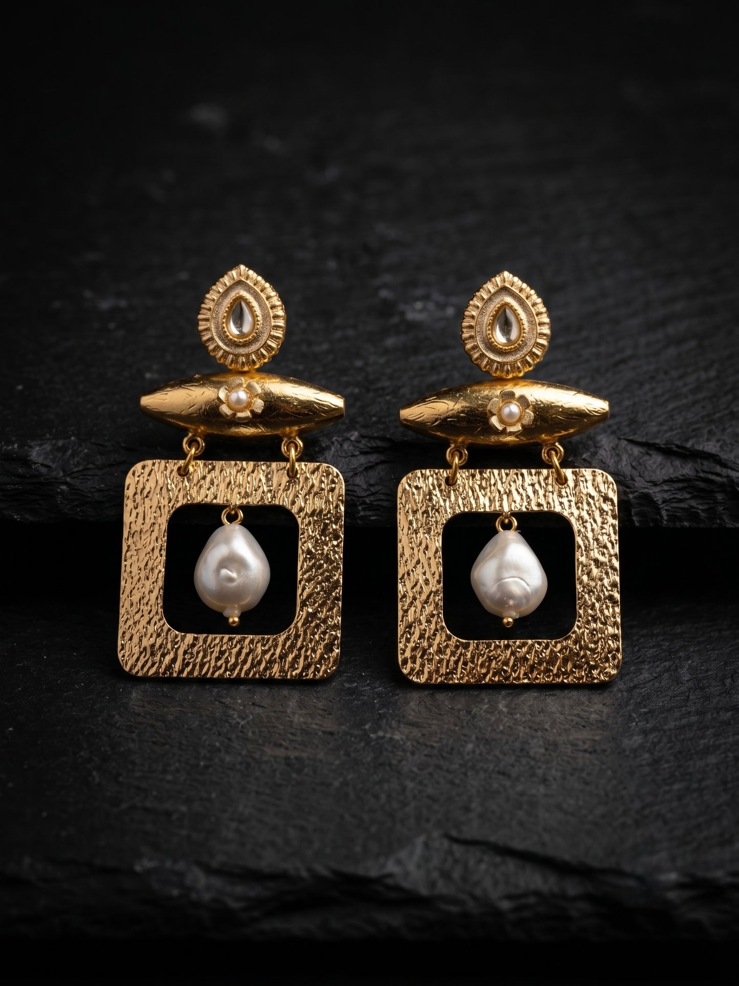 Oracle Pearl Drops Handmade Brass Earrings